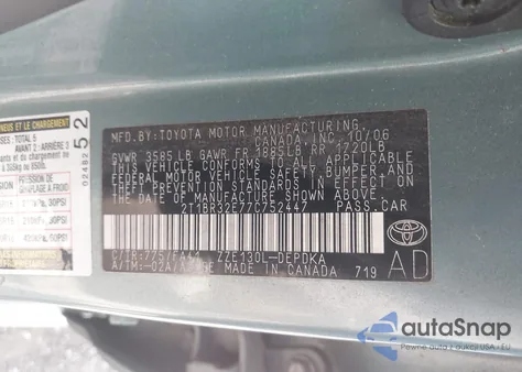 2007 Toyota Corolla Ce from USA, damaged, VIN 2T1BR32E77C752447